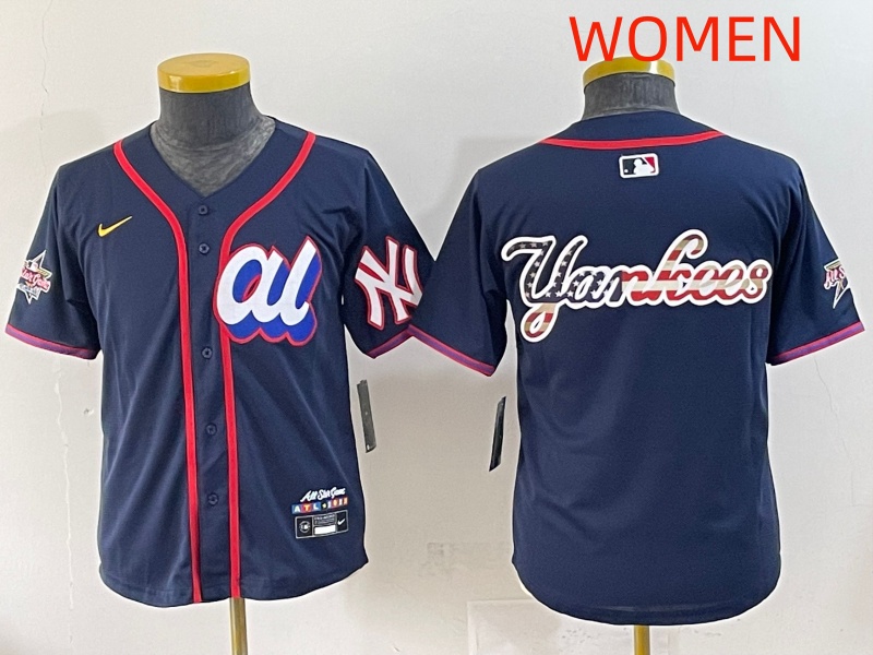 Women 2025 New York Yankees Blank Drak Blue All star Blank Blue Nike MLB Jersey style 4